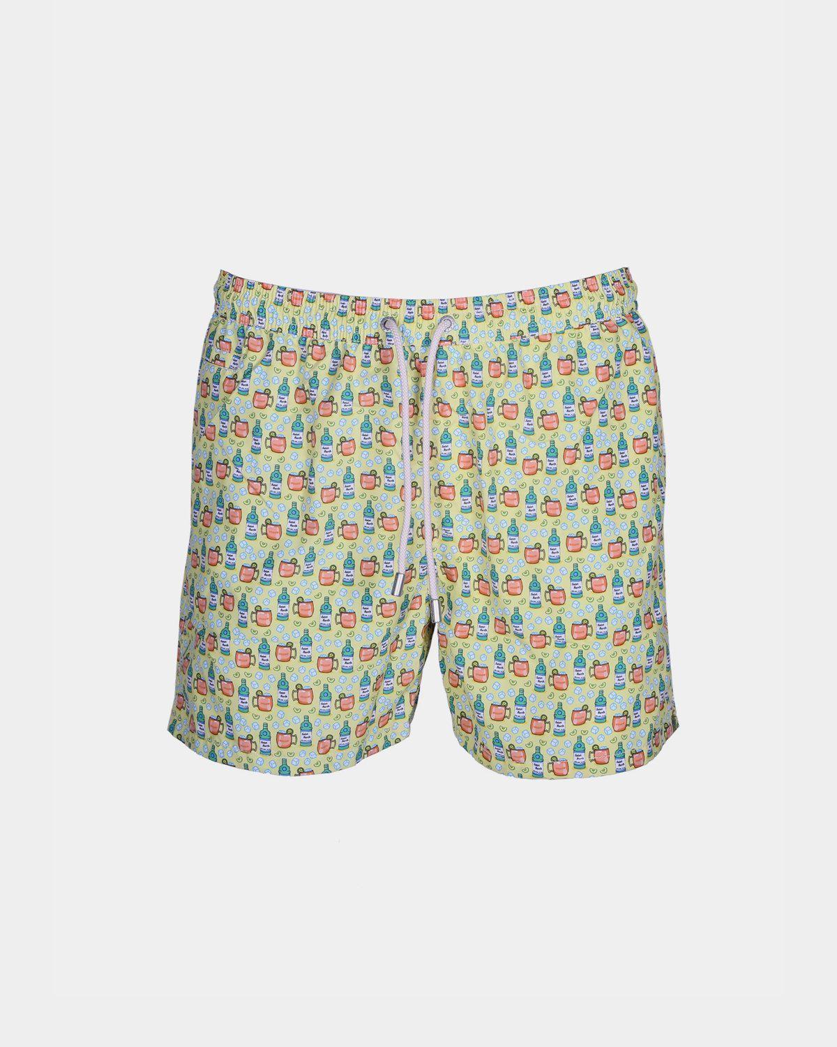 Costume Da Bagno Uomo Saint Barth - Slip Con Stampa Bottiglie Multicolore Su Bianco, Tessuto Asciugatura Rapida, Vita Con Coulisse