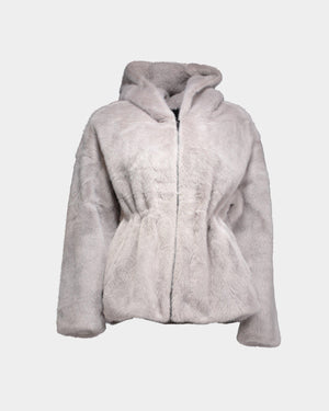 Acquista su lemlo.com Ecopelliccia corta cappuccio grigio chiaro di EKOLUK