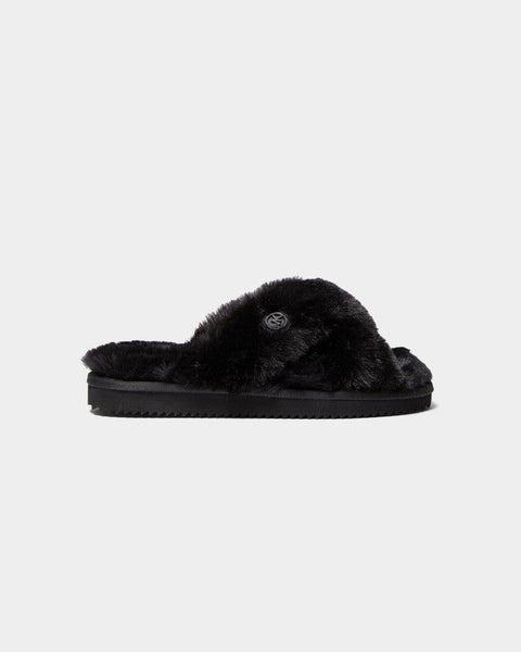 Michael Kors Black Lala Faux Fur Slide Slipper lemlo
