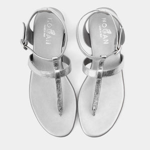 Acquista su lemlo.com Sandalo infradito Valencia pelle metallizzata argento di HOGAN