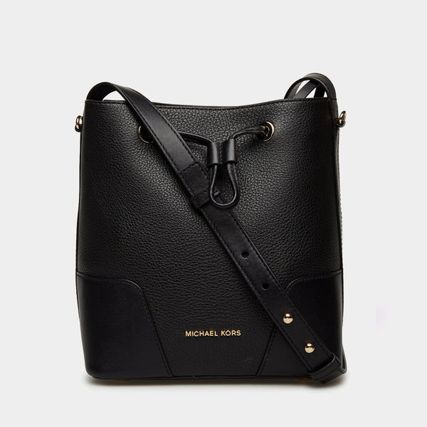 Michael Kors Cary Bucket Bag black leather shoulder strap lemlo