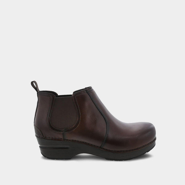 Dansko Frankie Burnished Full Grain brown leather clog lemlo